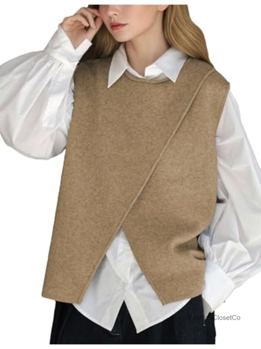 Women's Front Split Sleeveless Knit Sweater Vest